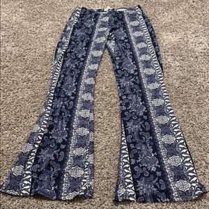 Navy and White Paisley Flare Pants